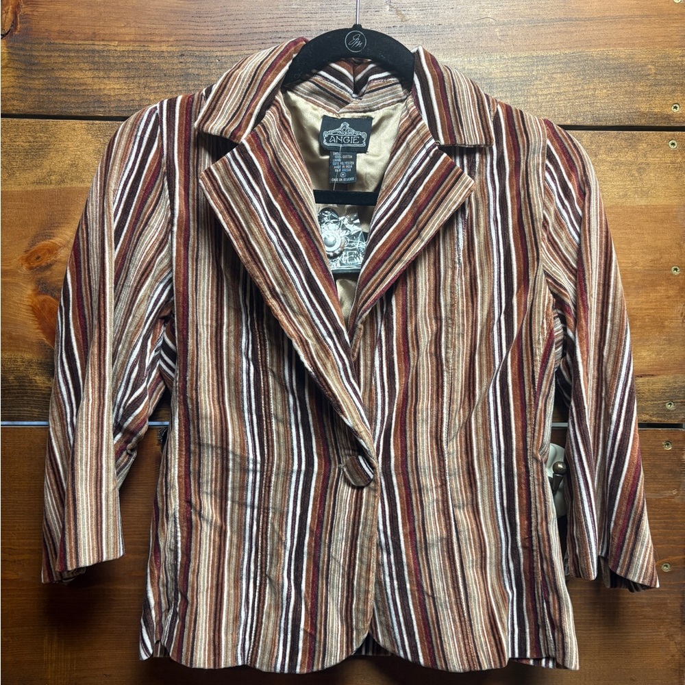 Angie Striped Blazer Jacket in Brown, Cream & Burgundy